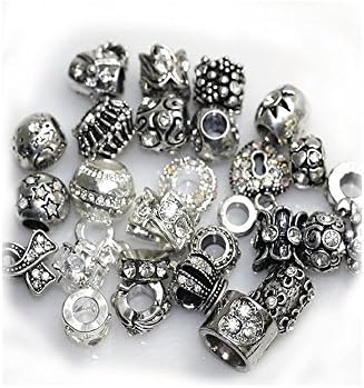 Sexy SparklesTen (10) of Assorted Shades of Color Rhinestones Beads (Styles You Will Receive are Shown in Picture Random 10 Beads Mix) Charms for Snake Chain Charm Bracelet - CLEAR