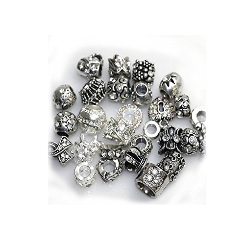 Sexy SparklesTen (10) of Assorted Shades of Color Rhinestones Beads (Styles You Will Receive are Shown in Picture Random 10 Beads Mix) Charms for Snake Chain Charm Bracelet - CLEAR