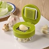 Mini Garlic Chopper and Press with Container, Emptycolor Manual Garlic Mincer Crusher Cutter Grinder, Stainless Steel Blades,