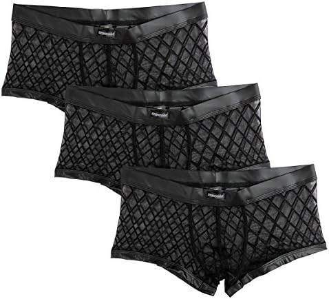 Yanxin Men's Mesh Boxer Brief See Through Hollow Underwear 3 Pack 1 Pack