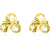18k Solid Gold Knot Stud Earrings, Real Gold Diamond-Cut Flower Stud Earrings for Women