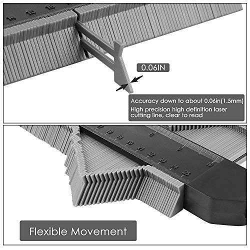 VSTM Contour Gauge Duplicator with Lock, 10 Inch Plastic Profile Copy Gauge Measure Ruler Contour Shape Duplicator for Precise Measurement Tiling Laminate Wood Marking Tool