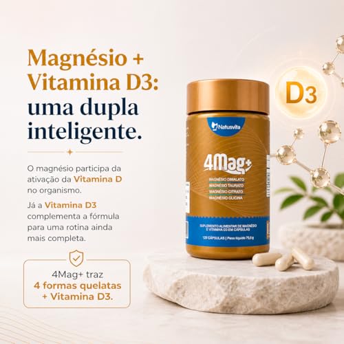 Kit 360 cápsulas Magnésio Quelato 4 em 1. Dimalato + Bisglicinato + Citrato + Taurato + Vitamina D3