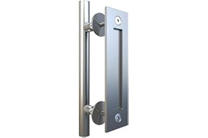 JUBEST 12'' Sliding Barn Door Handle Pull Flush Handle Set, Flat Finger Pull Stainless Steel Handle for Sliding Barn Door, Si