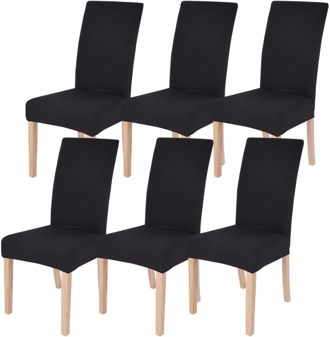 SearchI Dining Room Chair Covers Set of 6, Stretch Parsons Chair Slipcovers Super Fit Spandex Removable Washable Kitchen Chair Protector Cover for Dining Room, Hotel, Ceremony （Pure Black）