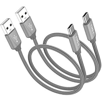 Short USB Type C Cable,OneKer(1ft 2-Pack) Portable USB-C Charger Nylon Braided Fast Charging Cord Compatible Samsung Galaxy S10 S9 S8 Plus Note 9 8,LG G5 G6 V20 30,Google Pixel 2 XL,Power Bank(Grey)