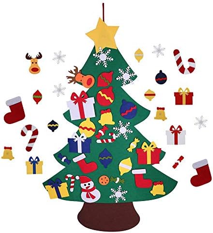 shirylzee DIY Felt Christmas Tree with 28 Pcs Detachable Snowman Candy Ornaments Toddler 3ft 3D Xmas Tree Educational Toy for Kids New Year Home Door Wall Decoration