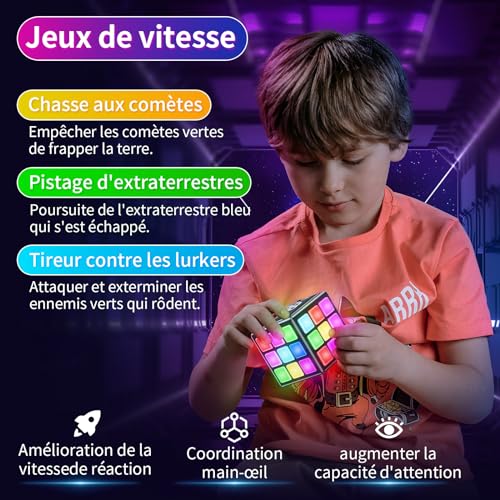 Xinbeiya Rechargeable Game Cube, 15-in-1 Brain Games & Memory & Speed for Children, Birthday Christmas Gifts for Boys and Girls Aged 6-12, French Version (Black)