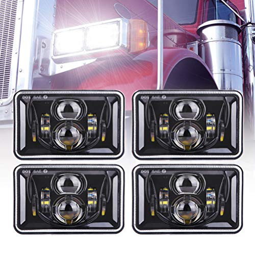4pcs 60W Rectangular 4×6 Led Headlights Dot Approved H4656 H4651 H4652 H4666 H6545 Headlight Replacement for Freightliner Peterbilt Kenworth Chevrolet Oldsmobile Cutlass Trucks – Black