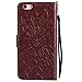 for iPhone 6 / 6S Wallet Case, (TM) Sun Pattern Embossed PU Leather Magnetic Flip Cover Card Holders & Hand Strap Wallet Purse Case for iPhone 6 / 6S [4.7 Inch] - Brown