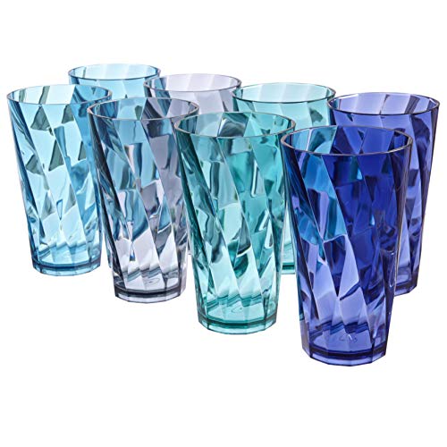 Optix 20-ounce Plastic Tumblers | set of 8 in 4 Coastal Colors