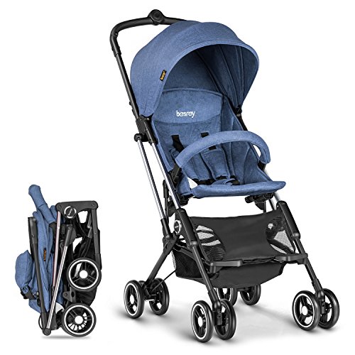 Besrey Airplane Stroller One Step Design for Opening & Folding Lightweight Baby Stroller for Infant Convertible Baby Carriage - Blue