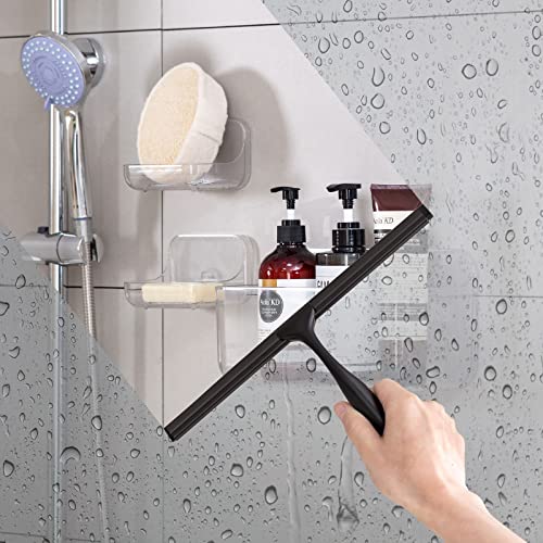 Ettori Shower Squeegee for Glass Doors, Squeegee for Shower Door, Window and Car Glass, Mirrors - All-Purpose Stainless Steel Squeegee, 10 Inches and Black