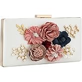Gets PU Leather Purses and Handbags for Women Floral Beaded Clutch Purse for Wedding Clear Crossbody Bag