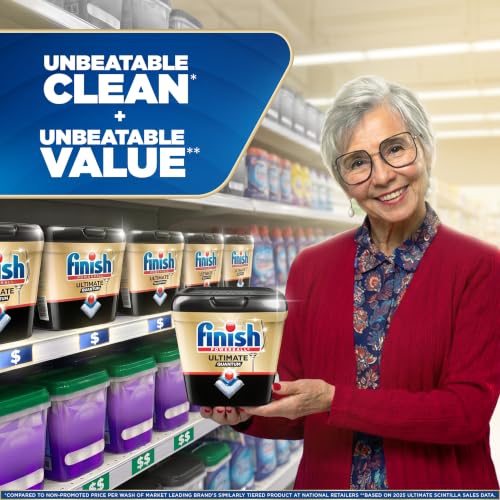 Finish Ultimate Infinity Shine Dishwasher Detergent Pods, 3 Chamber Formula with PowerBall, 2X Grease Fighting, Burnt & Dried-On Stains, Ultimate Clean & Virtually Diamond Shine, No Pre-Rinse, 62 Tabs