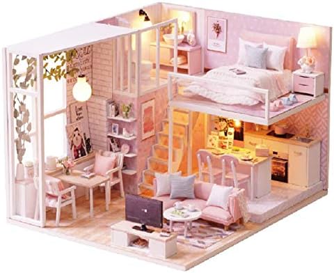BOEHNER Dollhouse Miniature with Furniture, DIY Wooden DollHouse Kit Plus Dust Proof and Music Movement, 1:24 Scale Creative Room Idea