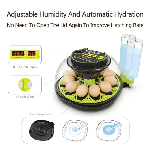 Incubators for Hatching Eggs 12 Egg Lab Incubator with Automatic Egg Turning and Humidity Display,Auto Water Replenishment,for Chicken Eggs and Quail Egg