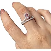 Mnyixsi 925 Sterling Silver Pink Diamond Ring for Women, Handmade Dainty Cubic Zirconia Promise Halo Engagement Ring, Austrian Crystals Stackable Statement Ring for Wedding Cocktail Size 8