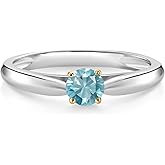 Gem Stone King 10K White and Yellow Gold Blue Zircon Solitaire Engagement Ring For Women (0.50 Cttw, Gemstone December Birthstone, Round 4MM)