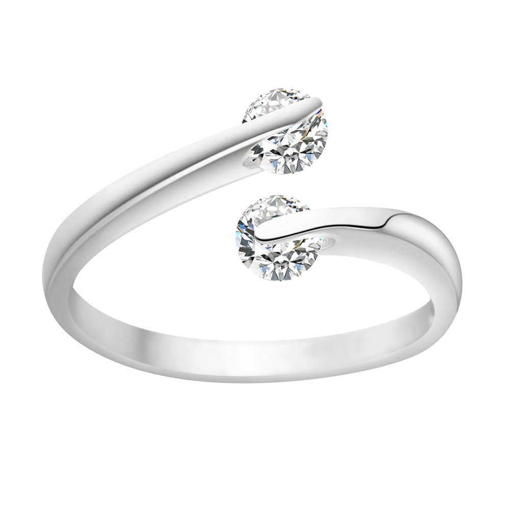 QIANDI Party 925 Sterling Silver Ring Shining Double Round Zircon Open Ring for Women Girls