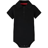 Teach Leanbh Baby Boys Pure Color Cotton Short Long Sleeve Polo Bodysuit 3-24 Months (Black, 12 Months)