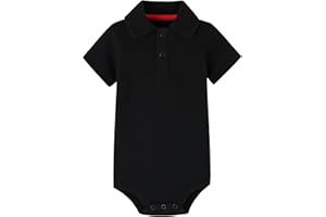 Teach Leanbh Baby Boys Pure Color Cotton Short Long Sleeve Polo Bodysuit 3-24 Months (Black, 18 Months)