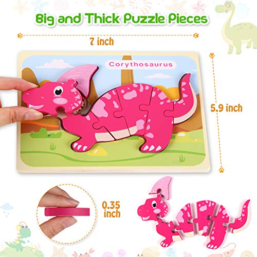 6 Pack Dinosaur Wooden Jigsaw Puzzles Educational Toys for Toddler Ages
