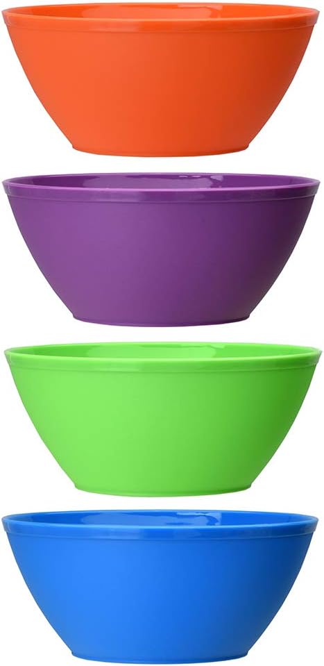 Fresco 6-inch Plastic Bowls for Cereal or Salad | set of 8 in 4 Classic Colors: Kitchen & Dining