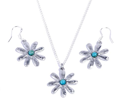 Set Orecchini E Collana Fiori In Peltro Con Turchesi Ottima Idea Regalo Per I 10 Anni Di Matrimonio Amazon It Gioielli