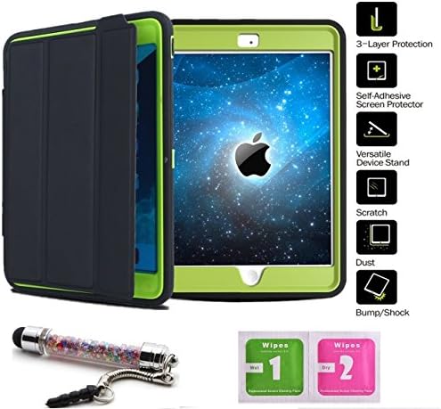 iPad Mini Case, iPad Mini 2/3 Case, Aken® Brand,(Not apply ipad mini 4) Full Body Rugged Hybrid Protective PU Leather Smart Case Magnetic Cover with Sleep / Wake feature for iPad Mini 1/2/3 (Black/Green)