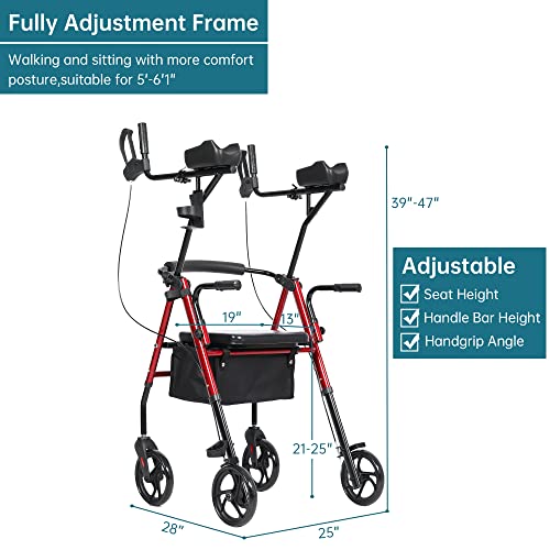 ELENKER Upright Walker, Stand Up Rollator Walker with Padded Seat and