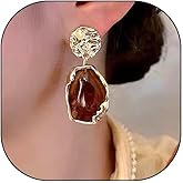 14K Gold Irregular Geometry Acrylic Dangling Earrings for Women,Vintage Large Resin Statement Hanging Earrings,Trendy Birthday Jewelry Gifts