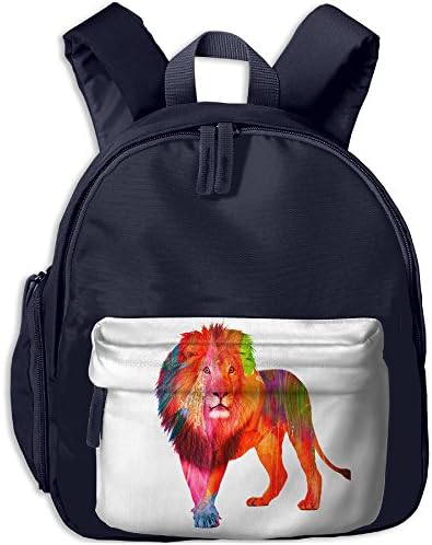 Watercolor Lion Art Kids Cute Oxford Fabric School Backpack Bag Shoulder Daypack Handbag Navy
