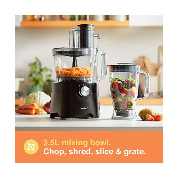 VonShef-Food-Processor--1000W-Multifunctional-8in1-Chopper-Mixer-with-Dough-Blade-Spatula-Shredder-Medium-Fine-Grater-Slicer--35L-Bowl-18L-Jug-2-Speed-Settings-Pulse-Function VonShef Food Processor – 1000W Multifunctional 8in1 Chopper, Mixer with Dough Blade, Spatula, Shredder, Medium / Fine…