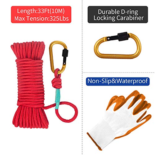 Fishing Magnet with Rope & Gloves, 960lbs Pulling Force Double Sided Super Strong Round Rare Earth Neodymium Magnet with Eyebolt for Magnetic Fishing, River, Lake, Salvage, 2.95" Diameter