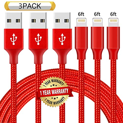 image for Ulimag Phone Charger 3Pack 6FT Nylon Braided USB Charging & Syncing Co