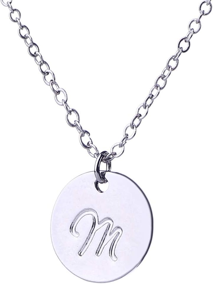 AOLO Personalized Birthstone Initial A Necklace Engraved Disc Danity Pendant Necklaces Silver