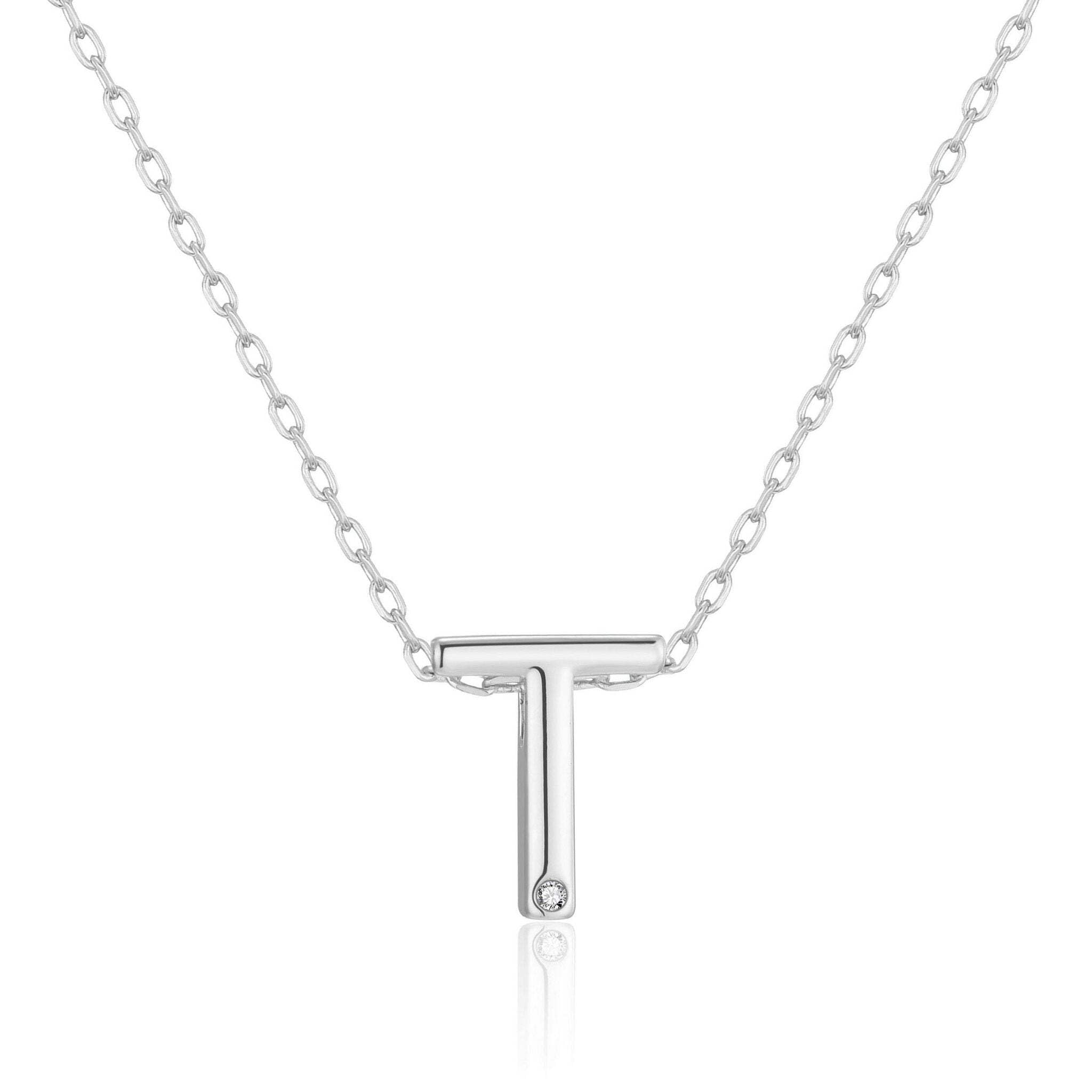 Philip Jones Initial Necklace Letter T Created with Zircondia® Crystals