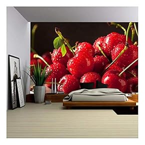 Raw Organic Strawberry Cherries Ready to Eat - Removable Wall Mural | Self-Adhesive Large Wallpaper - 66x96 inches