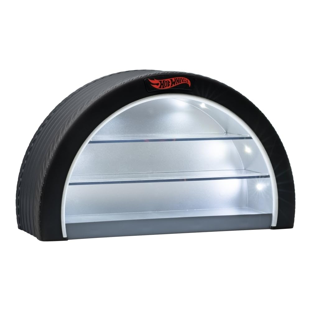 Photo 1 of Hot Wheels Display Case Light - Officially Licensed Mattel Merchandise, Light Up Case Holds 8 Cars, Wheel Shaped Wall Mountable or Freestanding, Gift for Collectors