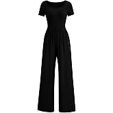 PRETTYGARDEN Women's Summer One Piece Jumpsuits Dressy Casual Short Sleeve Square Neck Wide Leg Rompers Travel Outfit Clothes