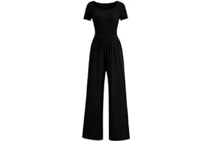 PRETTYGARDEN Women's Summer One Piece Jumpsuits Dressy Casual Short Sleeve Square Neck Wide Leg Jumpsuit Rompers