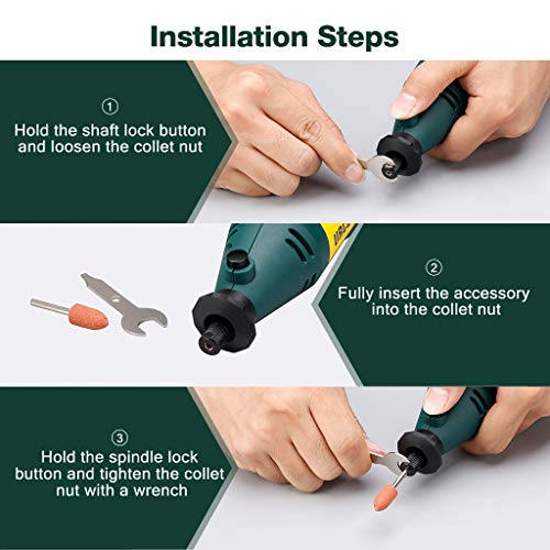 URCERI Rotary Tool Kit with Flex Shaft and 100 Accessories, 6 Adjustable speed, 120V/60HZ Frequency, 135W Power and 35000 rpm No-Load Speed, Multiple-Function for Craft Projects