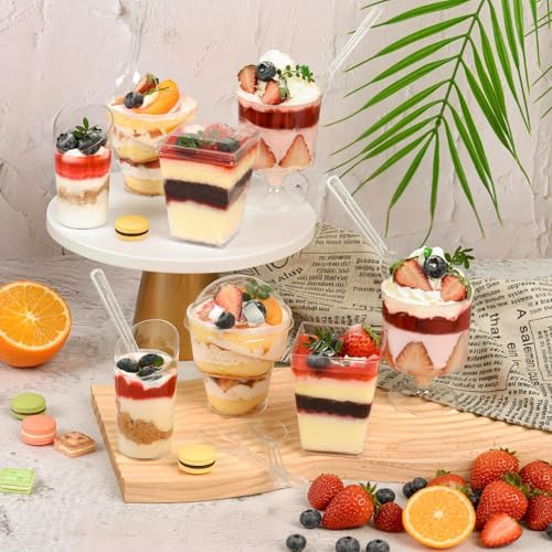 JPPSUJJ 400-Pack 5 oz Dessert Cups with Lids and Spoons, Clear Plastic Parfait & Yogurt Cups, Mini Shooter Cups for Parties, Ice Cream, Pudding, Fruit | Square Appetizer Containers
