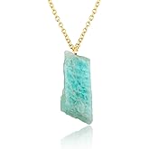 GEMSYMPHONY Raw Gemstone Necklace – Natural Crystal Pendant on 18K Gold Plated Chain – 15-25mm Chunky Gemstone – Healing Jewelry for Women – Boho Gift for Her – Adjustable Chain