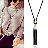 Hemlock Women Tassel Pendant Necklace Long Chain Cloth Necklace (Black)