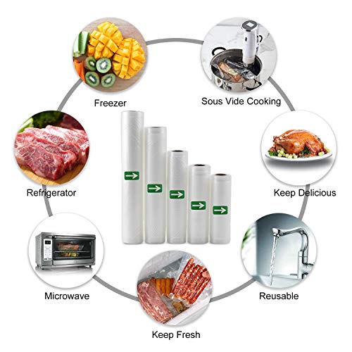 AMJ Vacuum Sealer Bags For Food Saver & Seal a Meal Vac Sealers, BPA Free, Heavy Duty Commercial Grade (5 xRoll)