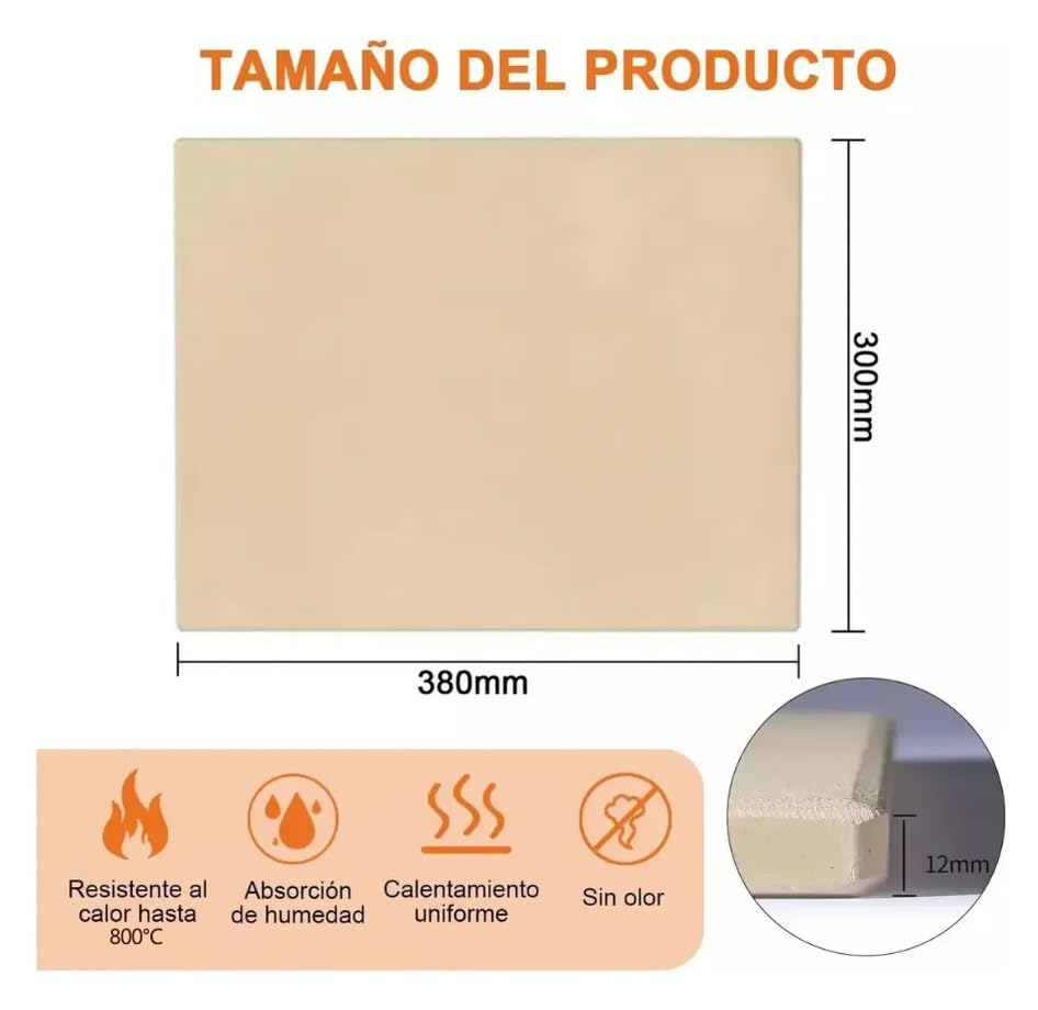 Piedra para Pizza,12x15 PulgadasPiedra Rectangular de Pizza Apto para Horno, Estufa y Barbacoa Resistente a los Cambios Bruscos de Temperatura Piedra para Hornear Bandeja para Pizza