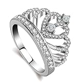 Princess Queen Crown Rings for Women Girl Heart Cubic Zirconia Sterling Silver Plated Size 7 Jewelry