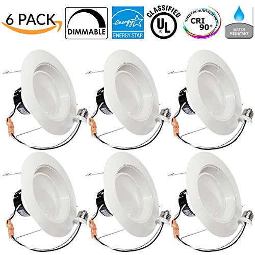 6 PACK-13Watt 5/6″-Inch ENERGY STAR UL-Listed Dimmable Baffle LED Recessed Lighting Light Retrofit Kit Fixture Downlight , 3000K Warm White LED Ceiling Light, Wet Location — 800LM, CRI 90